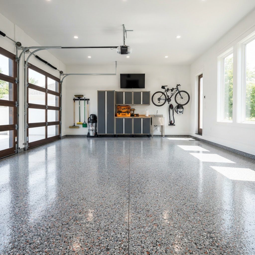 Grey & orange flake two-car garage